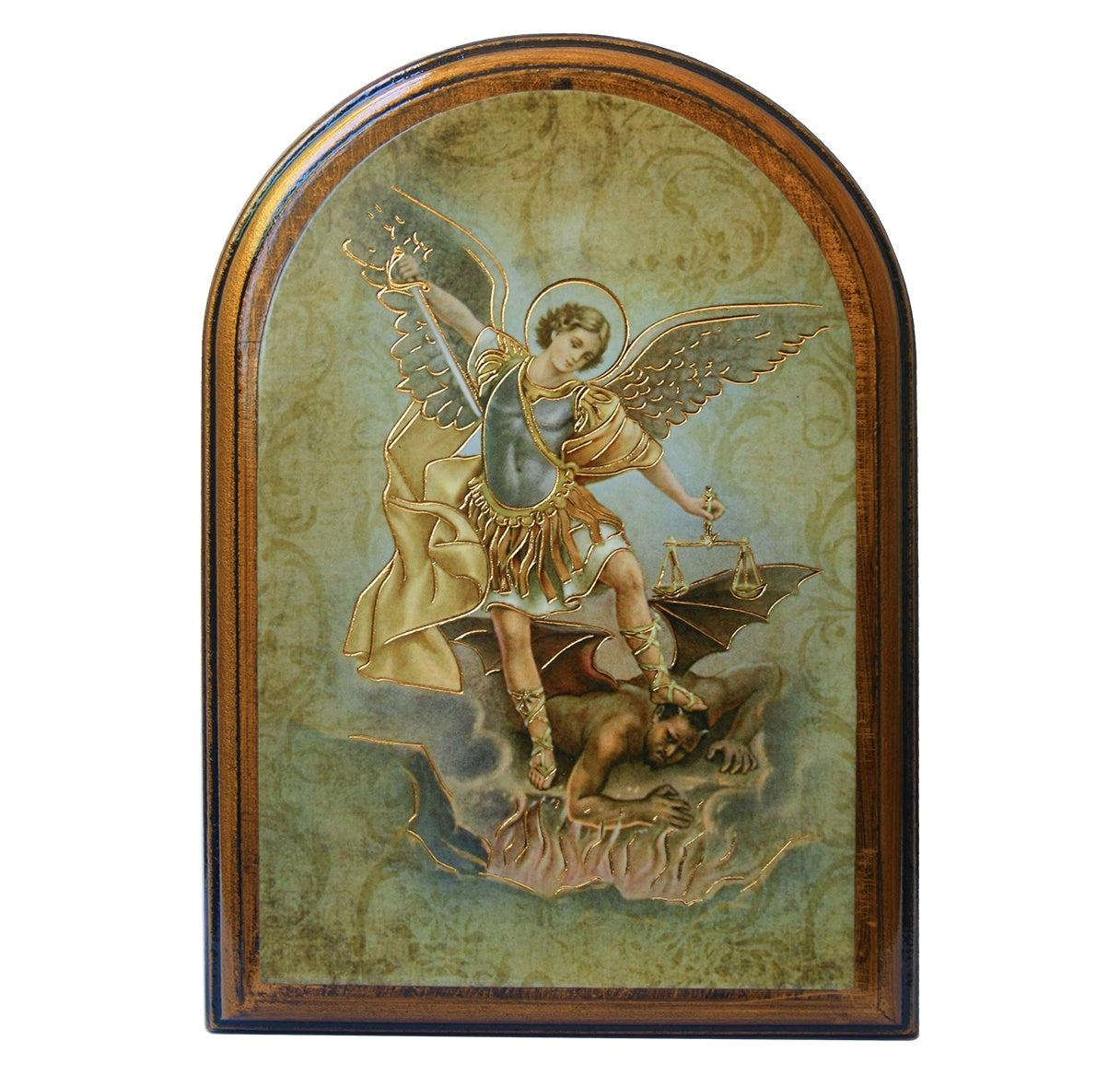 Saint Michael Wooden 3 3/4X5 Arched Plaque Gift Boxed