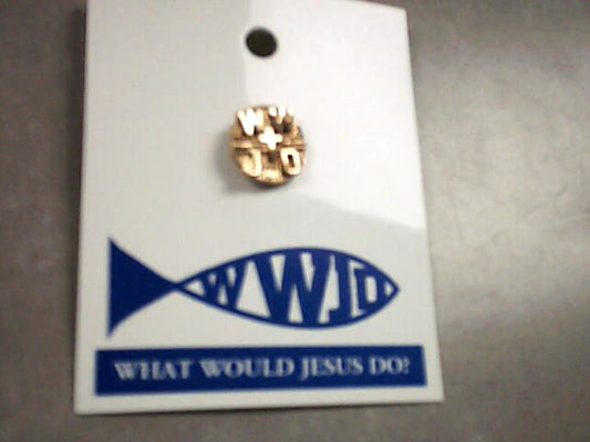 WWJD round pin in gold color