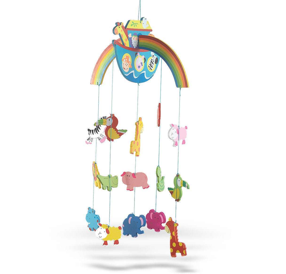 Colored Children Noah's Ark Wood Mobile with 15 animals