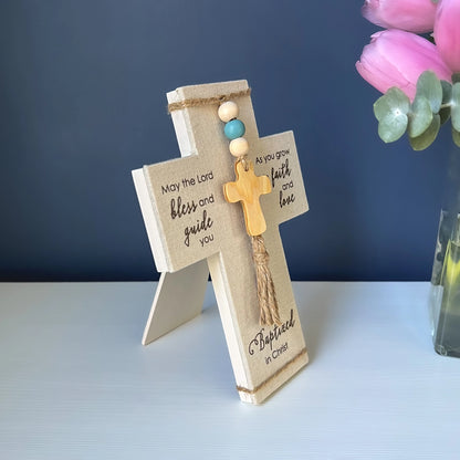 Baptized in Christ Fabric Cross (Blue or Pink)