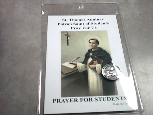 St. Thomas Aquinas Patron Saint of Students Medal and Prayer Card