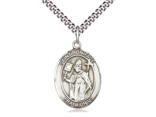 St. Boniface Sterling Silver Oval medal necklace