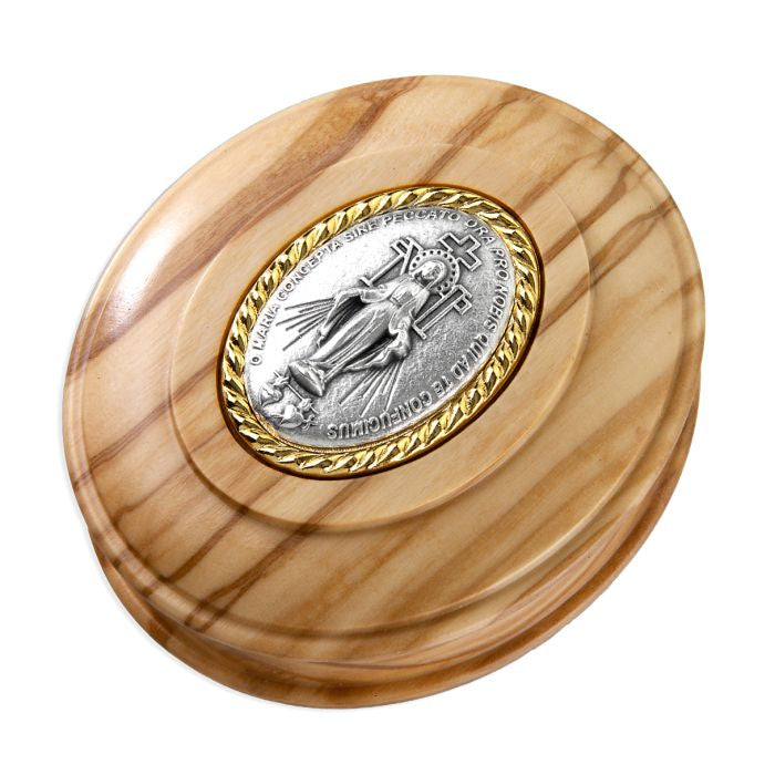 Miraculous Medal Olive Wood Keepsake Box