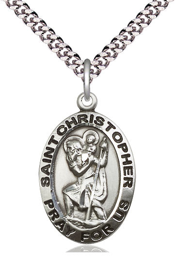 St. Christopher Sterling Silver Oval Pendant