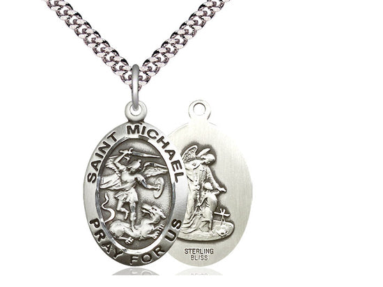 St. Michael the Archangel 2-sided with Guardian Angel, Oval Sterling Silver Medal