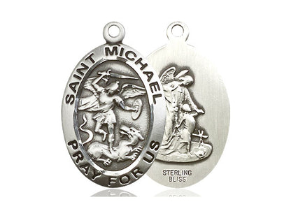 St. Michael the Archangel 2-sided with Guardian Angel, Oval Sterling Silver Medal