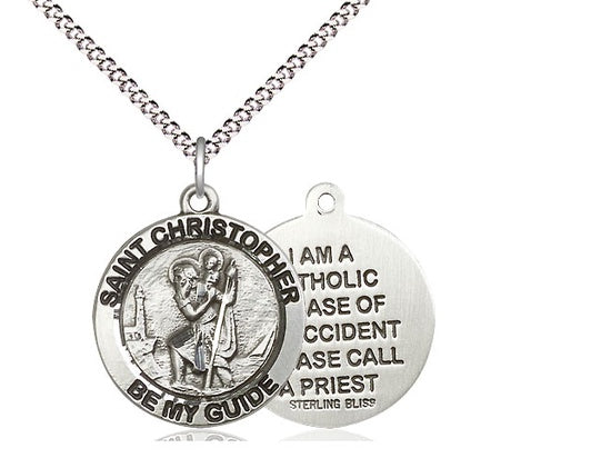 St. Christopher Sterling Silver Medal with 18" Rhodium Chain