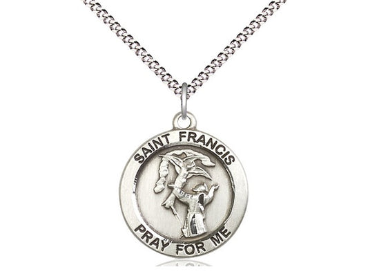 St. Francis of Assisi Sterling Silver Medal with 18" Chain