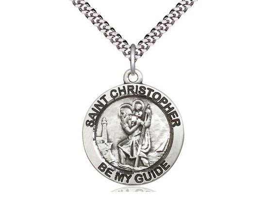 St. Christopher Be My Guide, Sterling Silver Medal with 24" Chain