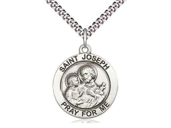 St. Joseph Sterling Silver Medal with Rhodium Chain