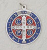 Saint Benedict Large Medal - Silver Tone - Dark Blue Enamel