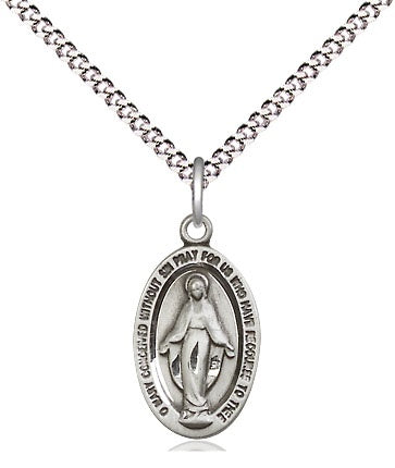 Miraculous Medal Sterling Silver Oval Medal with 18" Rhodium Chain