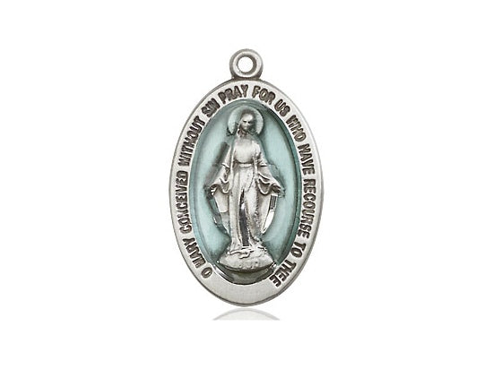 Miraculous Medal with Light Blue Enamel
