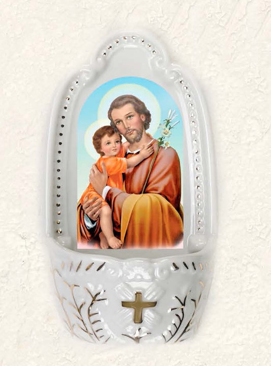 St. Joseph Holy Water Font in Porcelain