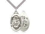 Large Oval St. MIchael and Guardian Angel Sterling Silver Medal with Rhodium Chain