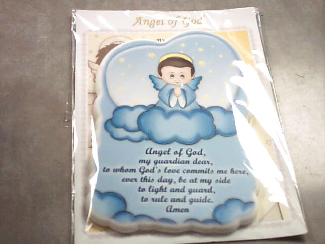 Angel of God prayer plaque and card for baby boy