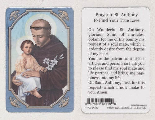 Prayer to St. Anthony to find your true love holy card