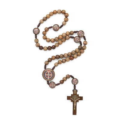 St. Benedict Large Wooden Bead Rosary