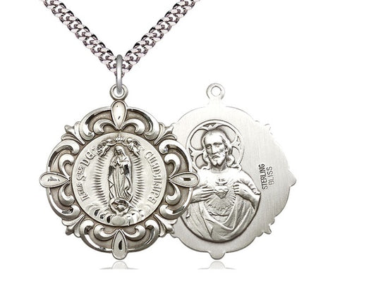 Our Lady of Guadalupe Sterling Silver Medal with Sacred Heart of Jesus