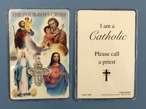 Four Way Cross Card - " I am a Catholic, Please call a Priest " Printed on the back back