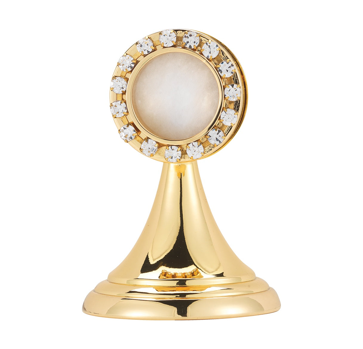 3" Gold Plated Reliquary with Austrian Crystal Border