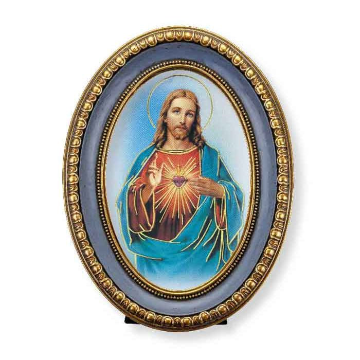 Sacred Heart of Jesus Print in Oval Gold-Leaf Frame