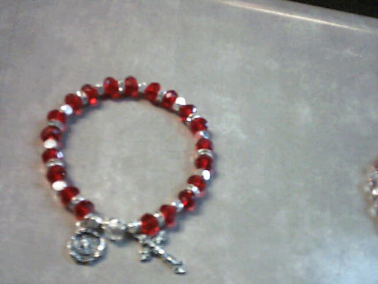 Red rosary bracelet with Miraculous Medal and crucifix