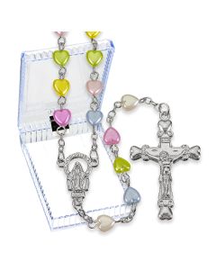 Multicolored Pearlized Heart Shaped Bead Rosary