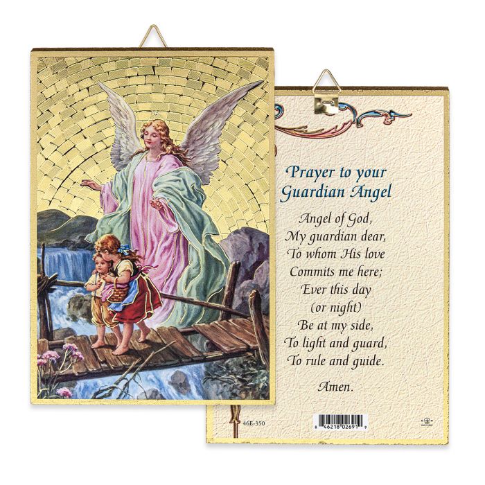 Guardian Angel Gold Foil Mosaic Plaque with Prayer