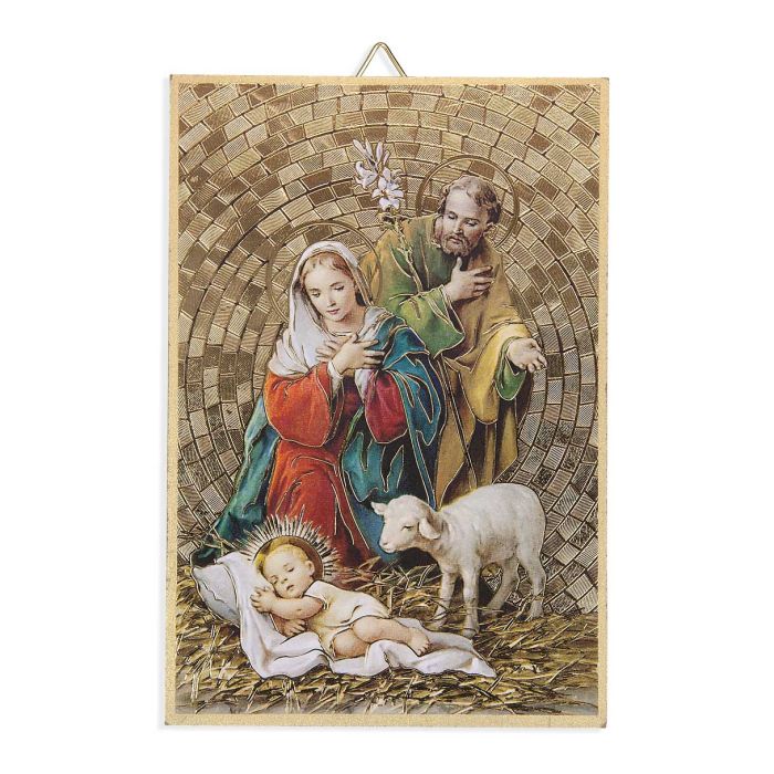 Holy Family Nativity, Gold Foil Mosaic Plaque - 4x6"