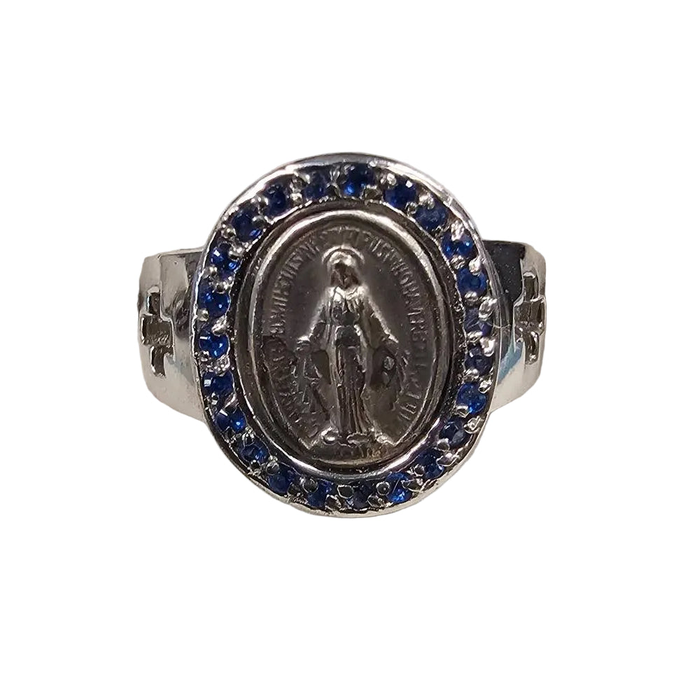 Sterling Silver Miraculous Medal Cubic Zircon Ring