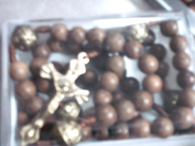 Rosary - Round brown beads - Corded - Brass Our Father beads - Brown Crucifix