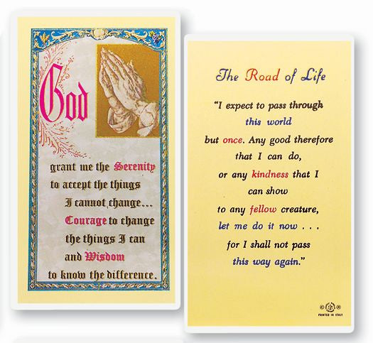 The Road of Life Holy Card with the Serenity prayer on opposite side