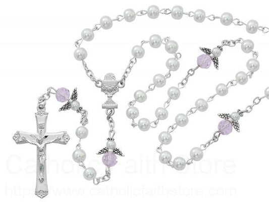 White Pearl / Pink Angel Communion Rosary