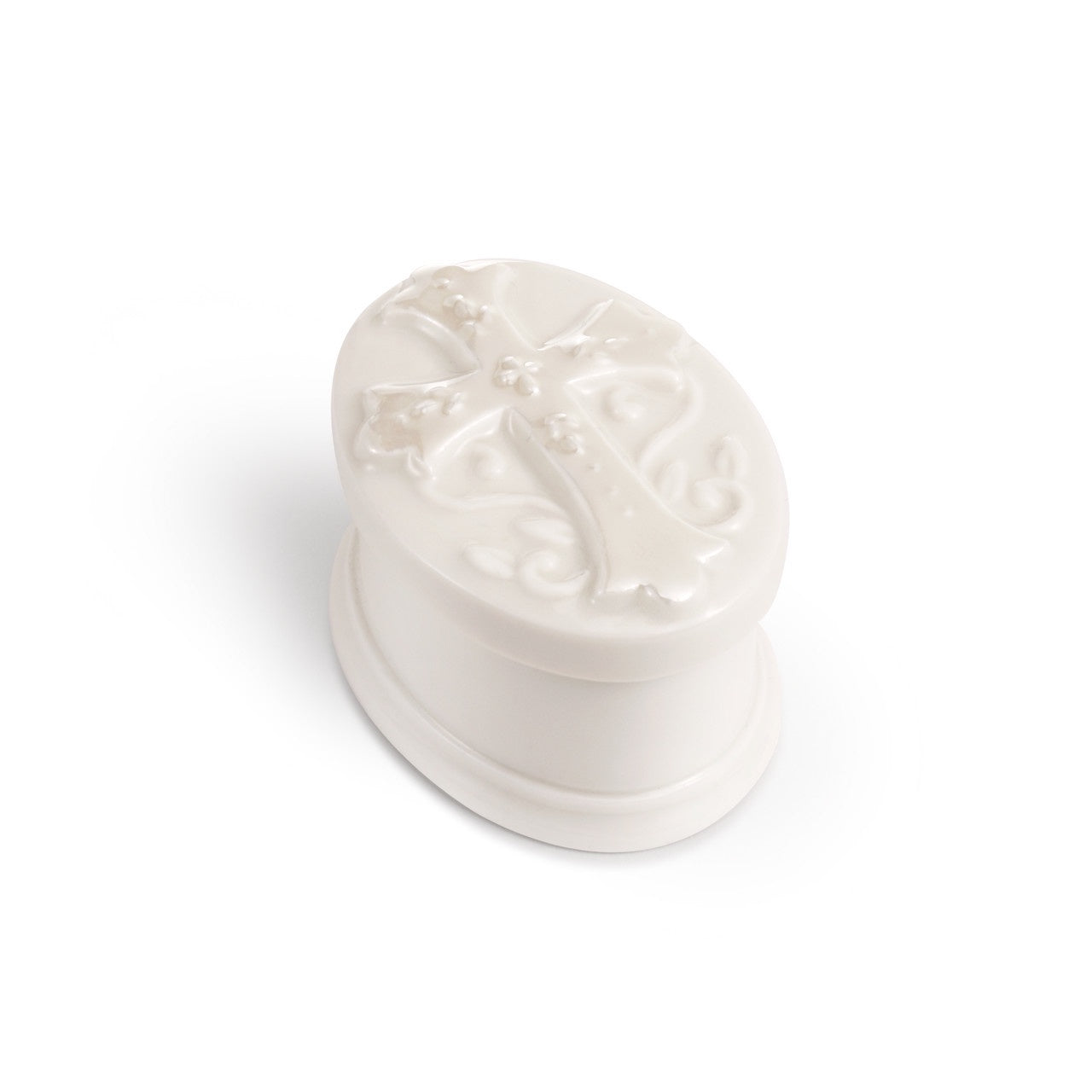 Rosary in White Oval Keepsake Box