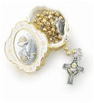 Gold and Silver Metal Communion Rosary in decorative metal holder