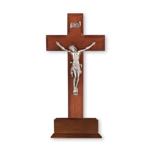 10" Standing Crucifix In Dark Cherry Wood