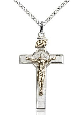 Two Tone St. Benedict Crucifix Necklace