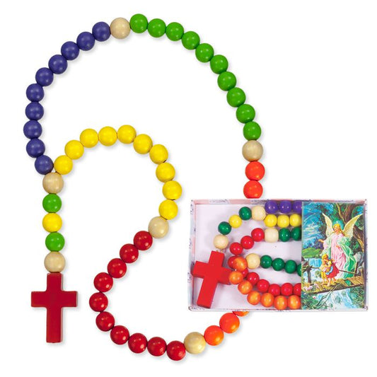 Toy Rosary with Guardian Angel Holy Card in Primary Colors