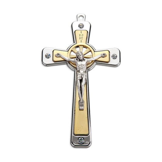 Two Tone Crucifix with Clear Crystals - 5"