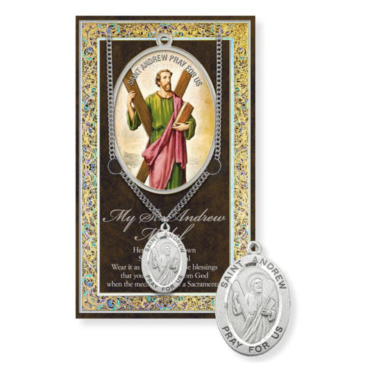 St. Andrew Pewter Medal Necklace with Pamphlet - 24" Chain