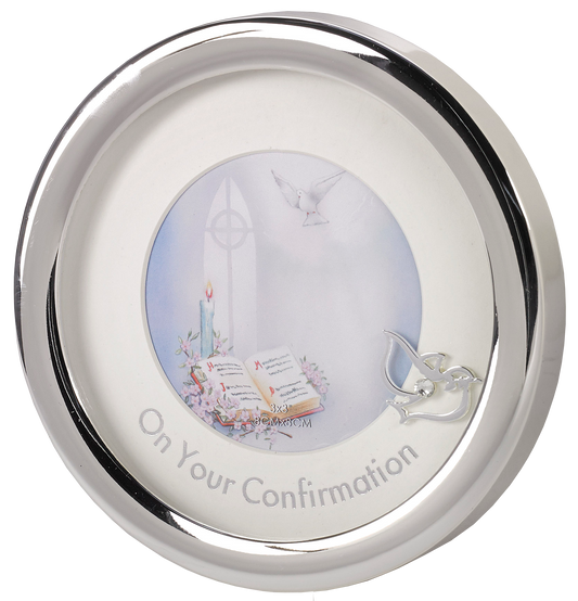 Small Round Silver Tone Frame - “On Your Confirmation”