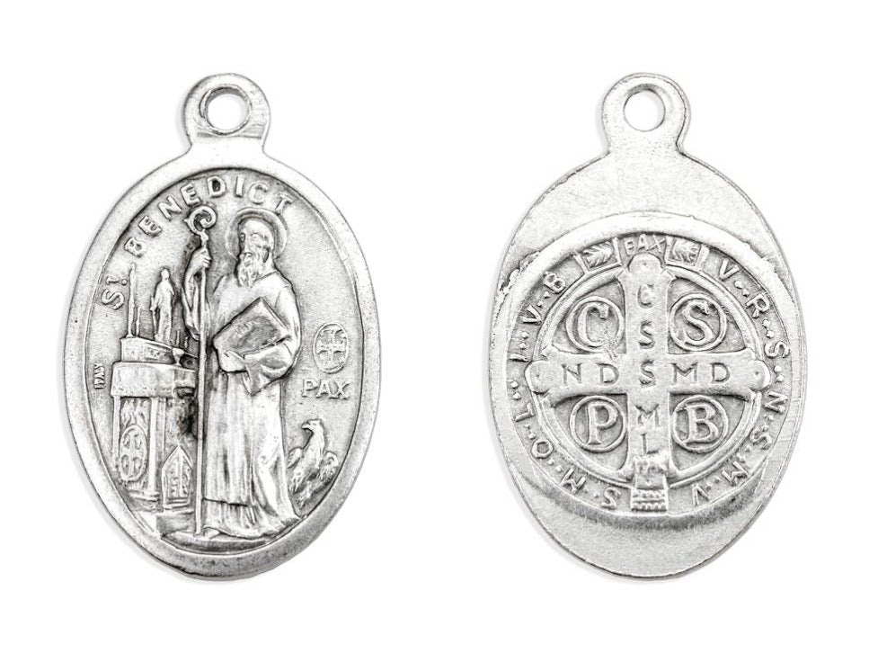 Oval Antiqued Silver Oxidized Saint Benedict Medal - 1"