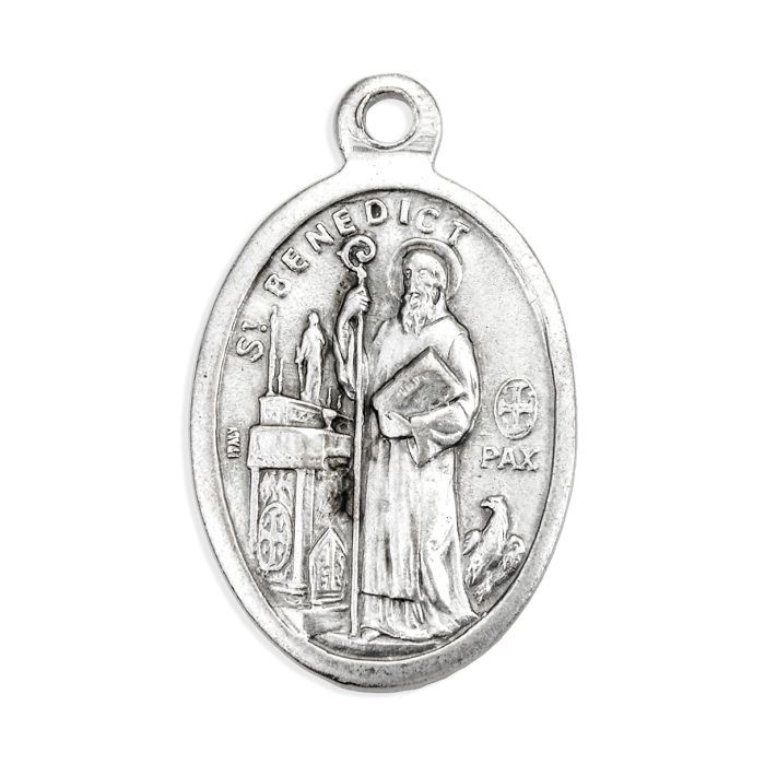 Oval Antiqued Silver Oxidized Saint Benedict Medal - 1"