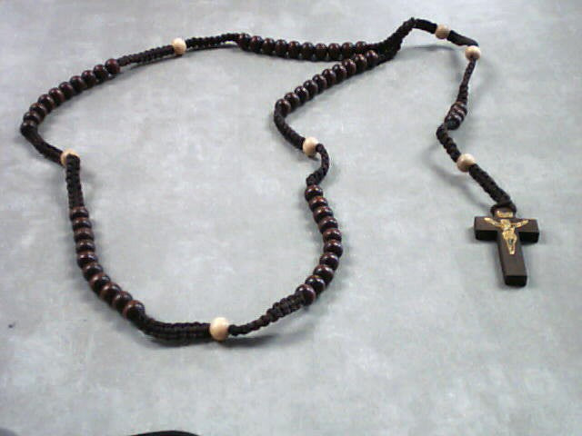 Rosewood cord rosary with round brown beads