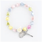 First Holy Communion Pearlescent Multi Colored Heart Shape Children Bracelet.  (Boxed)