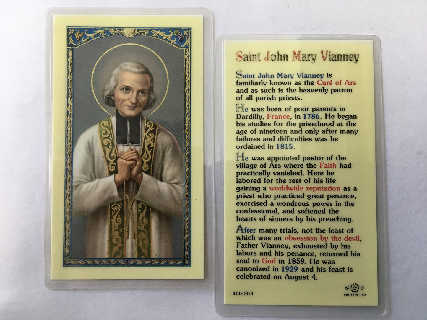 St. John Mary Vianney - Holy Card