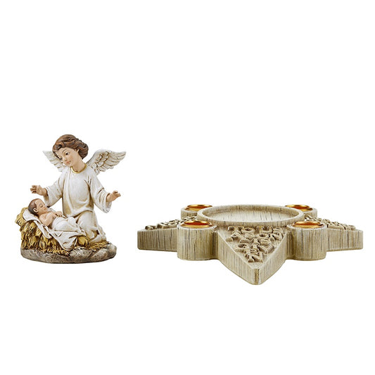 Two Piece Nativity Angel Advent Candle Holder - Candles not included