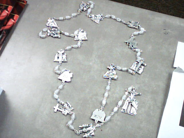 Stations of the Cross rosary with white glass beads