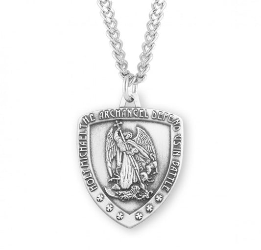 Saint Michael Sterling Silver Shield Medal - Necklace (S1633)